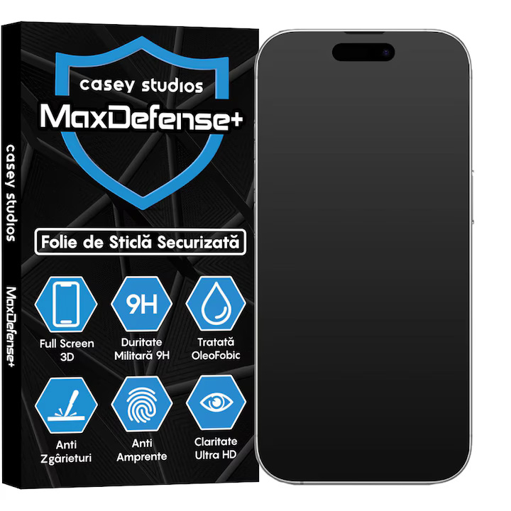 Folie Sticla Mata compatibila cu iPhone 16 Pro Max, MaxDefense+, Anti Zgarieturi, Full Glue, Full Cover 3D, Protectie Ecran 3D, Duritate Ridicata [3]