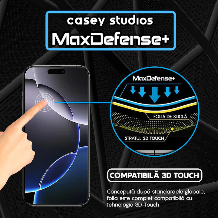 Folie Sticla Mata compatibila cu iPhone 16 Pro Max, MaxDefense+, Anti Zgarieturi, Full Glue, Full Cover 3D, Protectie Ecran 3D, Duritate Ridicata [5]