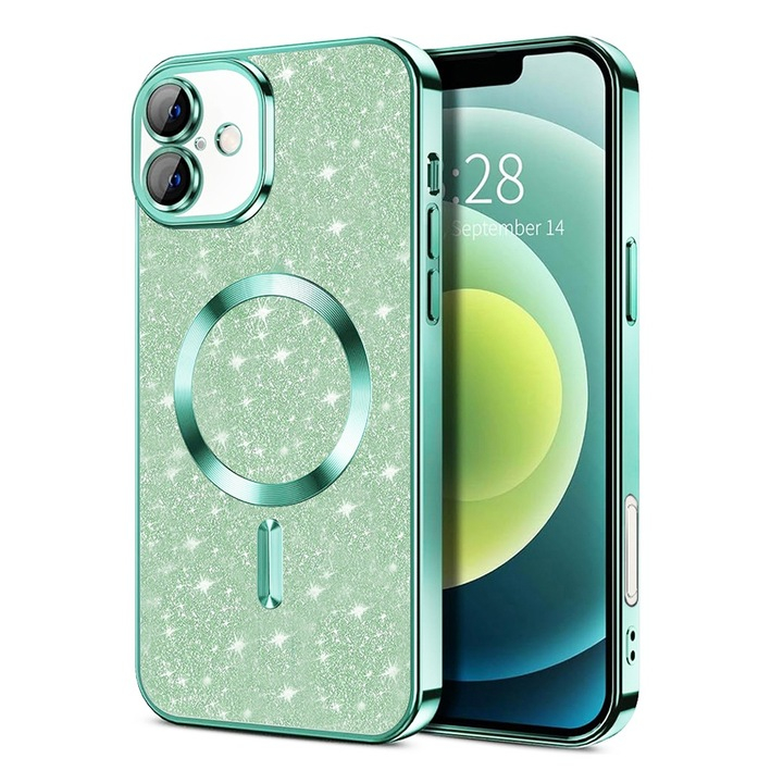 Husa cu sclipici pentru iPhone 16 , Luxury Glitter MagSafe,Green,Verde deschis - lux [11]