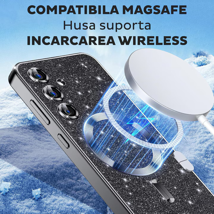 Husa cu sclipici pentru iPhone 17 Pro ,Luxury Glitter MagSafe,Albastru inchis, Deep Blue [6]