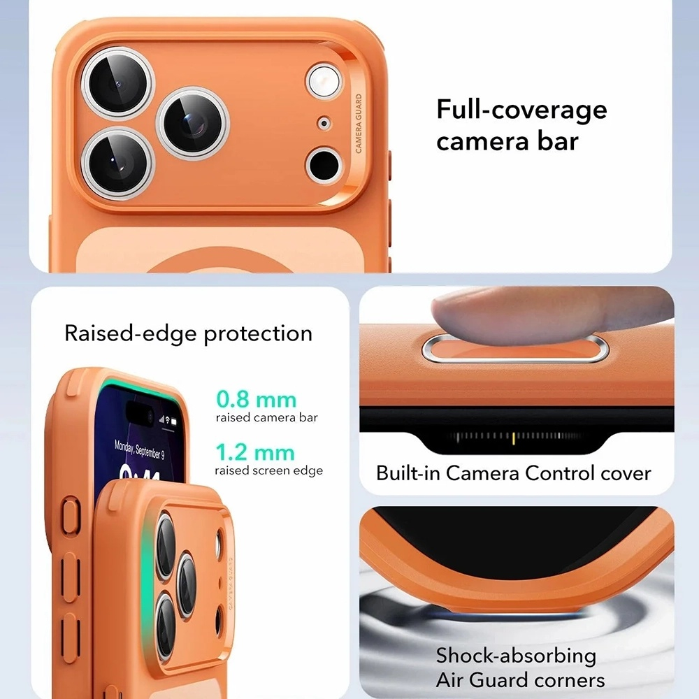 Husa ESR Classic HaloLock pentru iPhone 17 Pro Max , Functie MagSafe, Protectie La Camera, Colturi Intarite, Frosted Orange, Portocaliu [4]