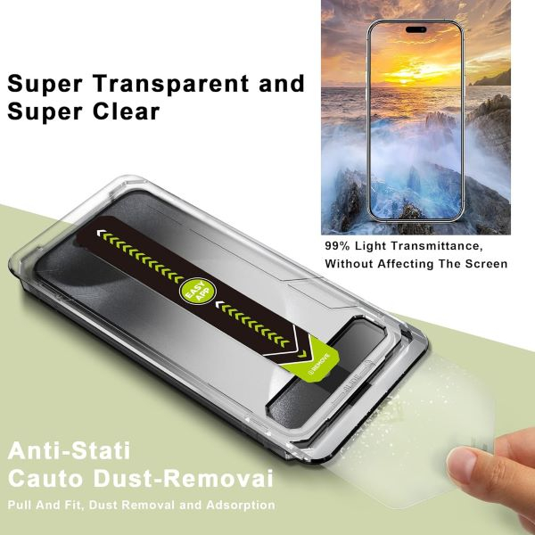 Set 2 folii sticla pentru iPhone 15Plus/16Plus,, Folie sticla protectie telefon, Folie de inalta definitie, Cu dispozitiv de montare automata in 30 de secunde, Instalare 1:1 usoara si rapida, Impermea [7]
