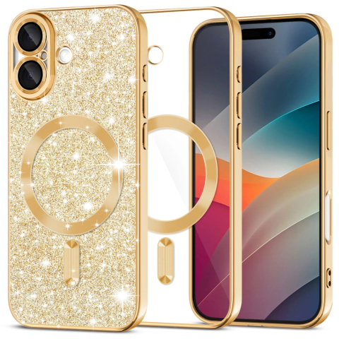 Huse protectie Telefoane Mobile - Husa cu sclipici pentru iPhone 17 , Luxury Glitter, MagSafe, Gold, Auriu Lux