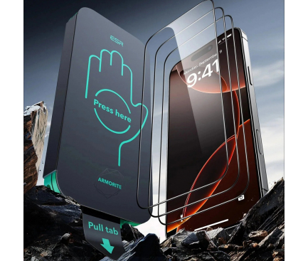 Folie de protectie Ecran ESR Armorite UltraFit pentru Apple iPhone 17 Pro Max, Sticla Securizata, Full Glue, Set 3 bucati, Neagra [2]