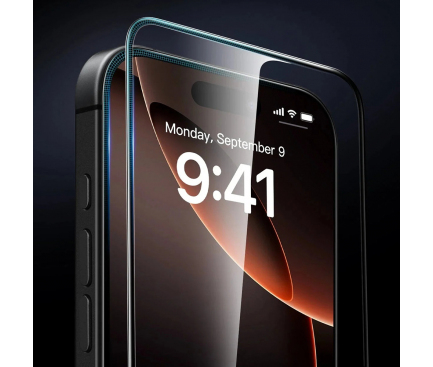 Folii protectie telefoane - Folie de protectie Ecran ESR Armorite UltraFit pentru Apple iPhone 17 Pro Max, Sticla Securizata, Full Glue, Set 3 bucati, Neagra