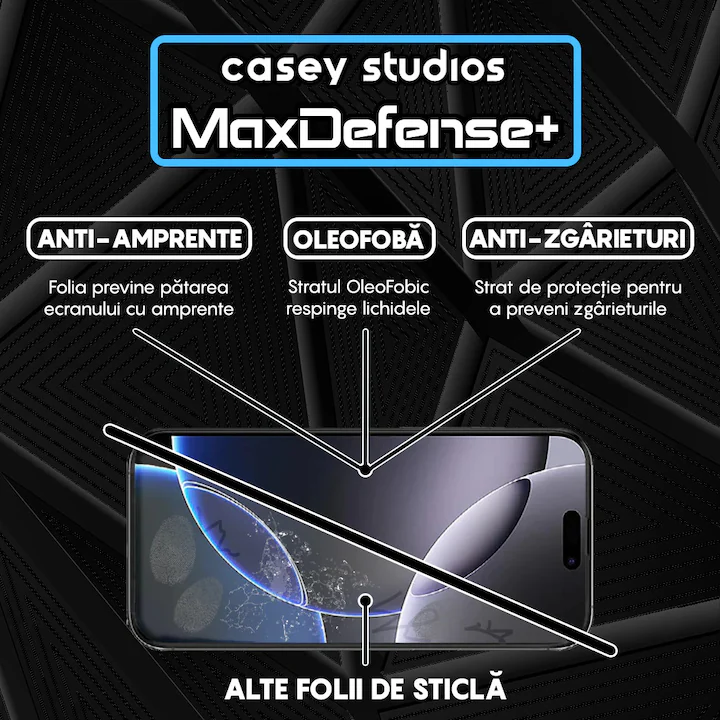 Folii protectie telefoane - Folie Sticla Mata compatibila cu iPhone 16 Pro Max, MaxDefense+, Anti Zgarieturi, Full Glue, Full Cover 3D, Protectie Ecran 3D, Duritate Ridicata