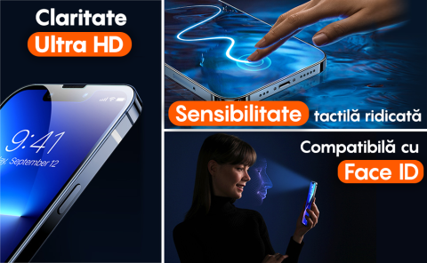 Folie Sticla Mata compatibila cu iPhone 16 Pro Max, MaxDefense+, Anti Zgarieturi, Full Glue, Full Cover 3D, Protectie Ecran 3D, Duritate Ridicata [6]