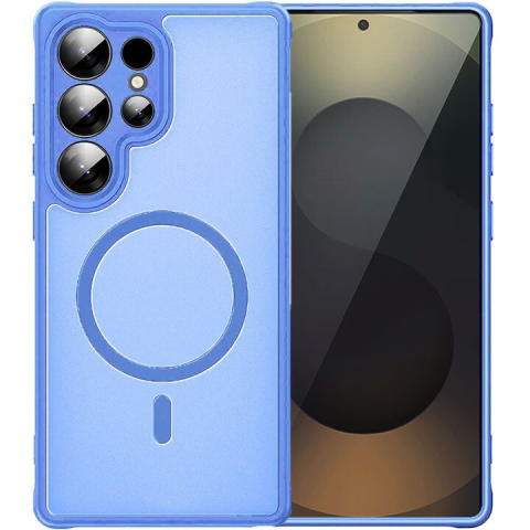 Huse protectie Telefoane Mobile - Husa cu magnet pentru Samsung Galaxy S25 Ultra, Magnetic Defense Remastered, Policarbonat mat, Spate fumuriu, Colturi cu protectie antisoc, Atasare magnetica, Wireless charging, Albastru deschis