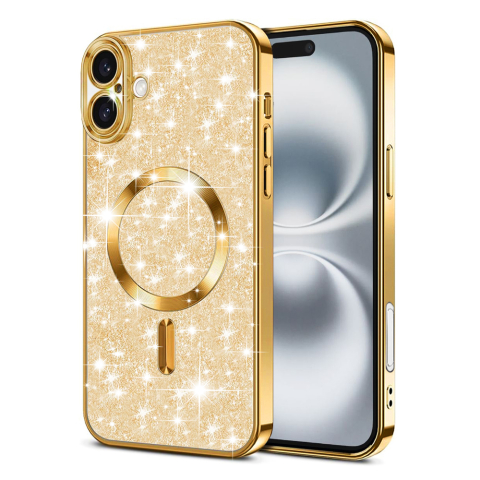 Huse protectie Telefoane Mobile - Husa cu sclipici pentru iPhone 16 , Luxury Glitter MagSafe, Gold, Auriu Lux