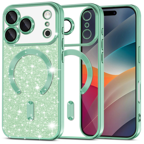 Huse protectie Telefoane Mobile - Husa cu sclipici pentru iPhone 17 Pro ,Luxury Glitter MagSafe,Green,Verde deschis - Lux