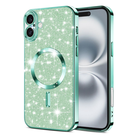 Husa cu sclipici pentru iPhone 16 , Luxury Glitter MagSafe,Green,Verde deschis - lux [2]