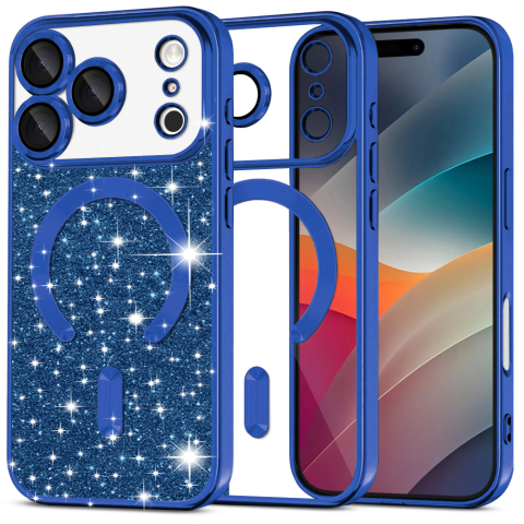 Huse protectie Telefoane Mobile - Husa cu sclipici pentru iPhone 17 Pro ,Luxury Glitter MagSafe,Albastru inchis, Deep Blue