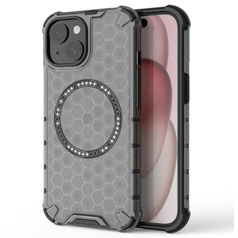 Huse protectie Telefoane Mobile - Husa HoneyComb White MagSafe pentru  iPhone 15 -Black , Negru