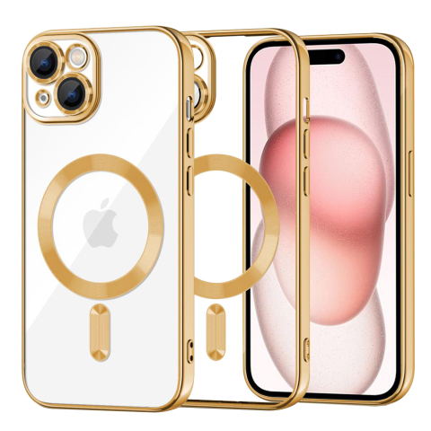 Huse protectie Telefoane Mobile - Husa Luxury Crystal Light MagSafe - iPhone 15 - Gold, Auriu