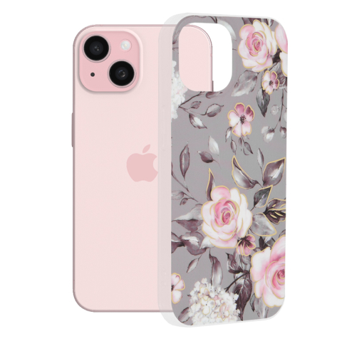 Huse protectie Telefoane Mobile - Husa Marble Series - iPhone 15 - Bloom Ruth Gray