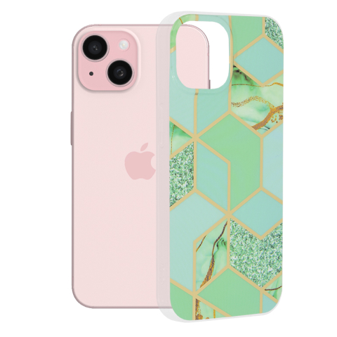 Huse protectie Telefoane Mobile - Husa Marble Series Nude iPhone 15 - Green Hex