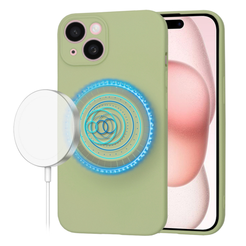 Huse protectie Telefoane Mobile - Husa silicon SoftFlex MagSafe pentru iPhone 15 - Matcha