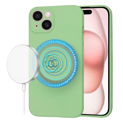 Huse protectie Telefoane Mobile - Husa silicon SoftFlex MagSafe - Black iPhone 15 - Mint Green , Verde Deschis Menta