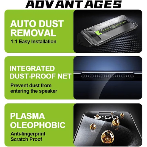 Set 2 folii sticla pentru iPhone 15Plus/16Plus,, Folie sticla protectie telefon, Folie de inalta definitie, Cu dispozitiv de montare automata in 30 de secunde, Instalare 1:1 usoara si rapida, Impermea [2]