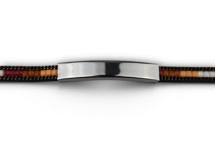Brățară cu mărgele decorative și plăcuță metalică – Personalizabil prin gravură - crem/maro [3]