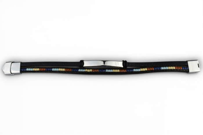 Brățară dublă cu mărgele decorative și plăcuță metalică – Personalizabil prin gravură - multicolor [6]