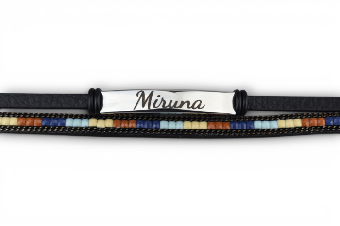 Brățară dublă cu mărgele decorative și plăcuță metalică – Personalizabil prin gravură - multicolor [3]