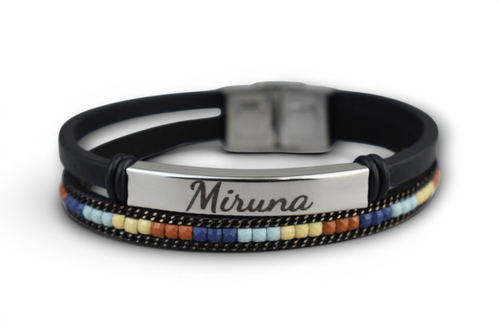 Brățară dublă cu mărgele decorative și plăcuță metalică – Personalizabil prin gravură - multicolor [2]