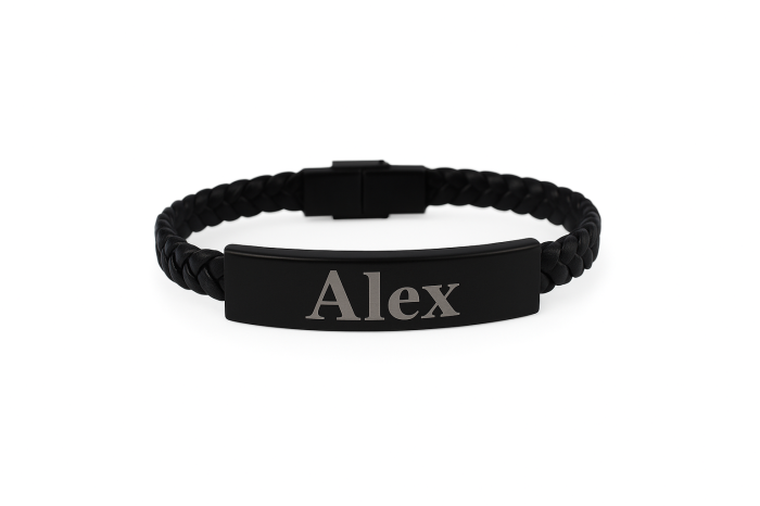 Brățară „Minimal Black” din Piele Împletită cu Placă Personalizabilă [1]