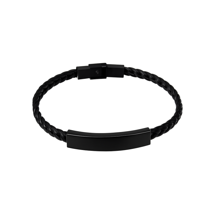 Brățară „Minimal Black” din Piele Împletită cu Placă Personalizabilă [4]