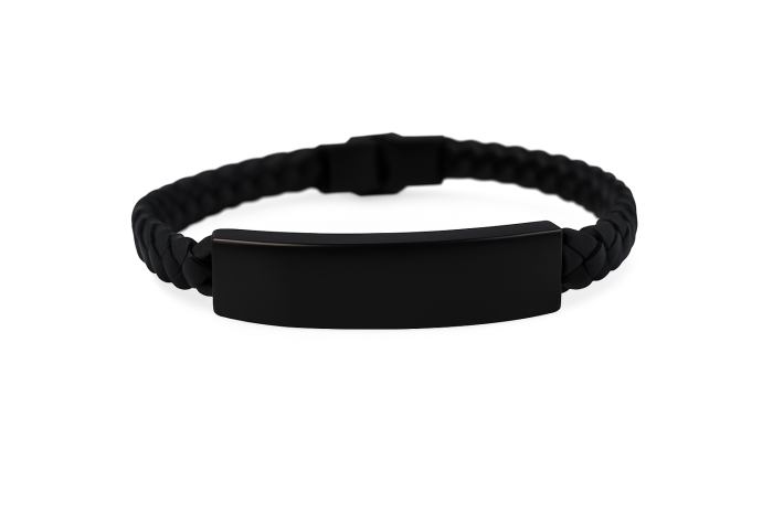 Brățară „Minimal Black” din Piele Împletită cu Placă Personalizabilă [2]