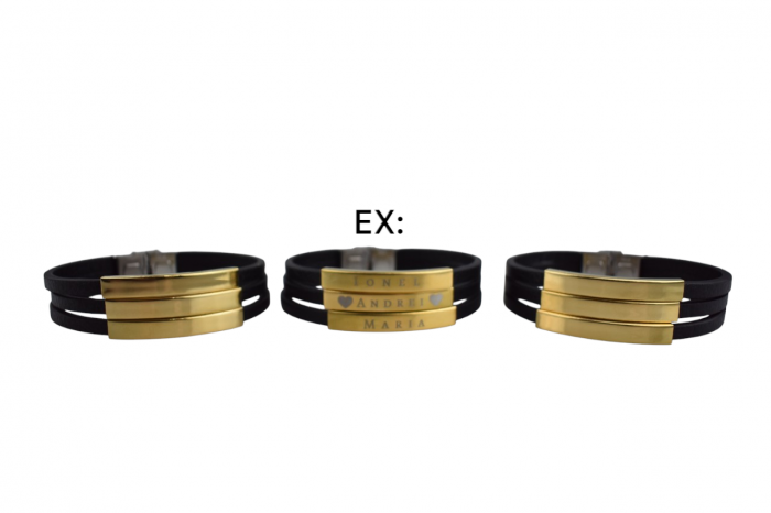 Brățară "Treptat Auriu" din Piele cu Plăcuțe Metalice [4]