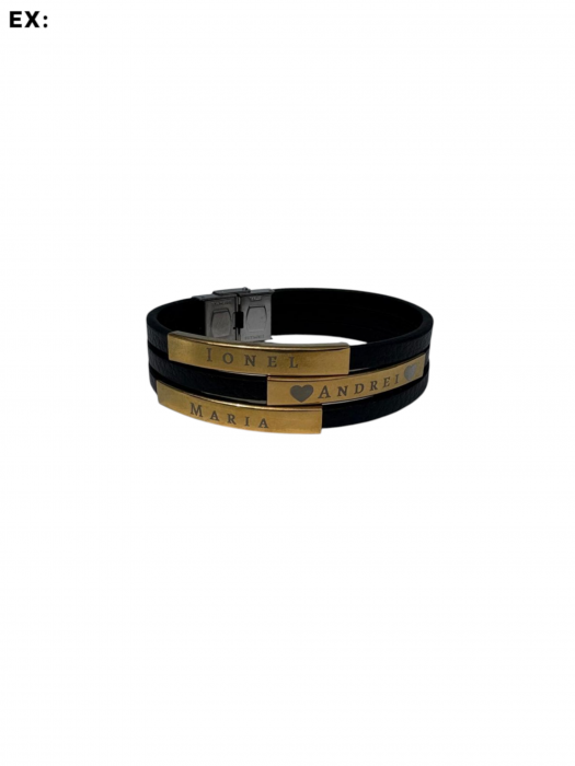 Brățară "Treptat Auriu" din Piele cu Plăcuțe Metalice [2]