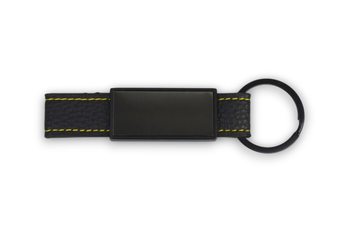 Breloc din piele ecologică și metal, cusătură galbenă – Personalizabil prin gravură [3]