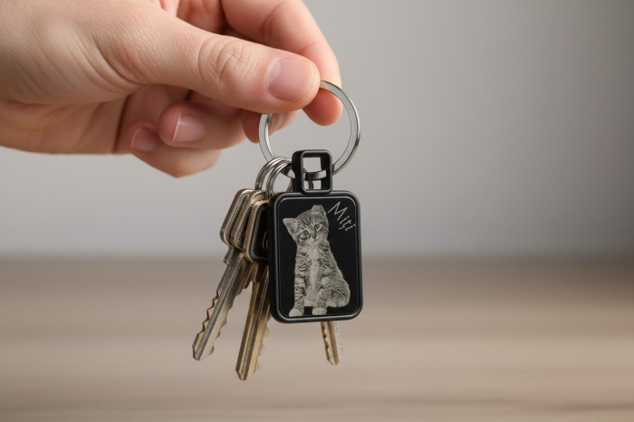 Breloc metalic dreptunghiular, ramă neagră – Personalizabil prin gravură [5]