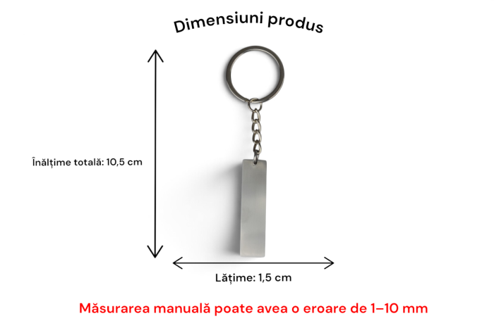 Breloc metalic tip plăcuță dreptunghiulară îngustă – Personalizabil prin gravură - Argintiu [5]