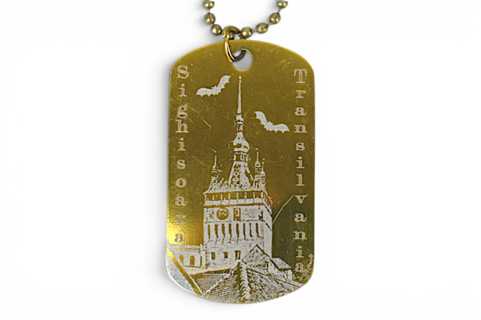 Medalion tip plăcuță militară (Dog Tag) cu lanț – Personalizabil prin gravură - Auriu [2]