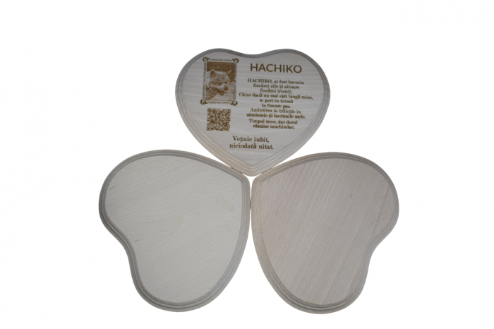 Placheta Memorială din Lemn – Inimă Personalizată cu Poză, Text și QR [2]