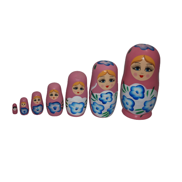 Set Papusa Matrioska, 7 piese, lemn, roz [3]