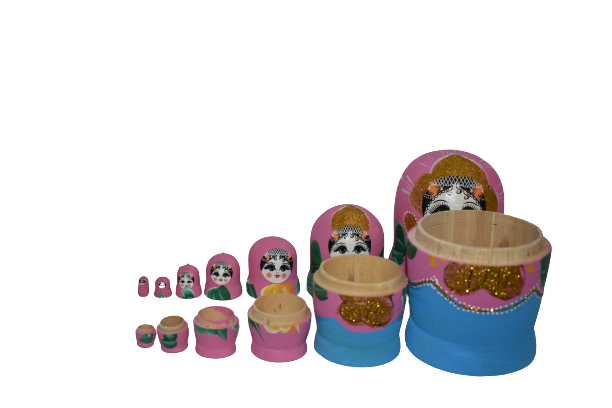 Set Papusa Matrioska, 7 piese, lemn, roz inchis [2]