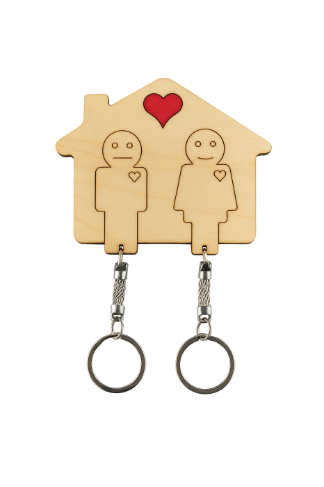 Suport din lemn pentru brelocuri – Cuplu în căsuță [3]