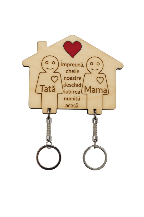 Suport din lemn pentru brelocuri – Cuplu în căsuță [1]