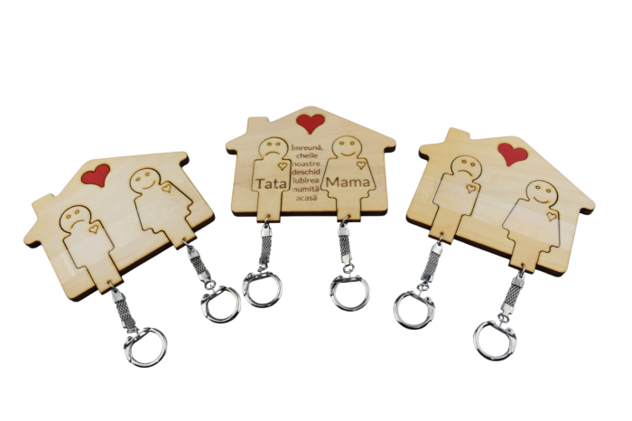 Suport din lemn pentru brelocuri – Cuplu în căsuță [2]