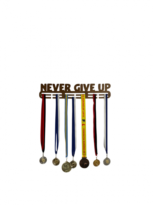 Suport medalii Never Give Up, pentru Sportivi, Maro, Lemn, 50 cm [1]