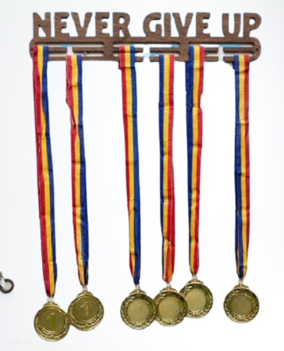Suport medalii Never Give Up, pentru Sportivi, Maro, Lemn, 50 cm [4]