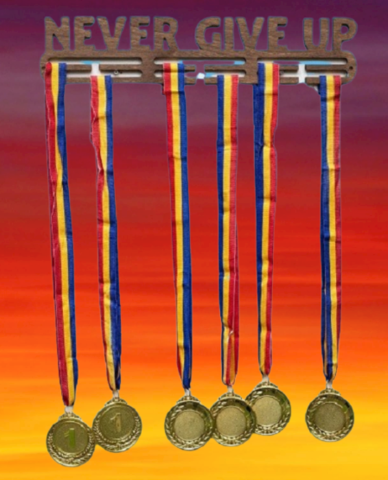 Suport medalii Never Give Up, pentru Sportivi, Maro, Lemn, 50 cm [3]