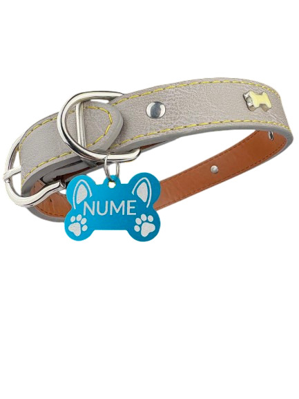 Zgarda Gri pentru animale cu medalie personalizata – gravura pe comanda + medalie CADOU Marime M [1]