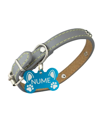 Zgarda gri pentru animale cu medalie personalizata – gravura pe comanda + medalie CADOU Marime S [2]