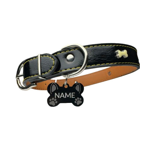 Zgarda negru pentru animale cu medalie personalizata – gravura pe comanda + medalie CADOU Marime M [1]