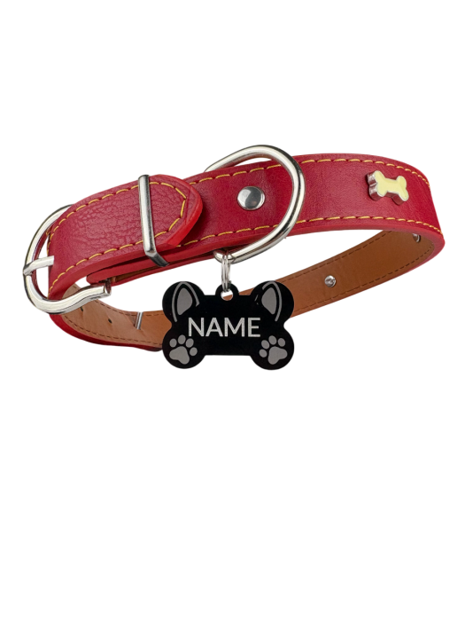 Zgarda ROSU pentru animale cu medalie personalizata – gravura pe comanda + medalie CADOU Marime M [1]
