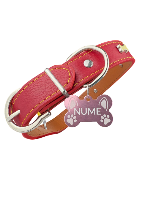 Zgarda ROSU pentru animale cu medalie personalizata – gravura pe comanda + medalie CADOU Marime M [2]